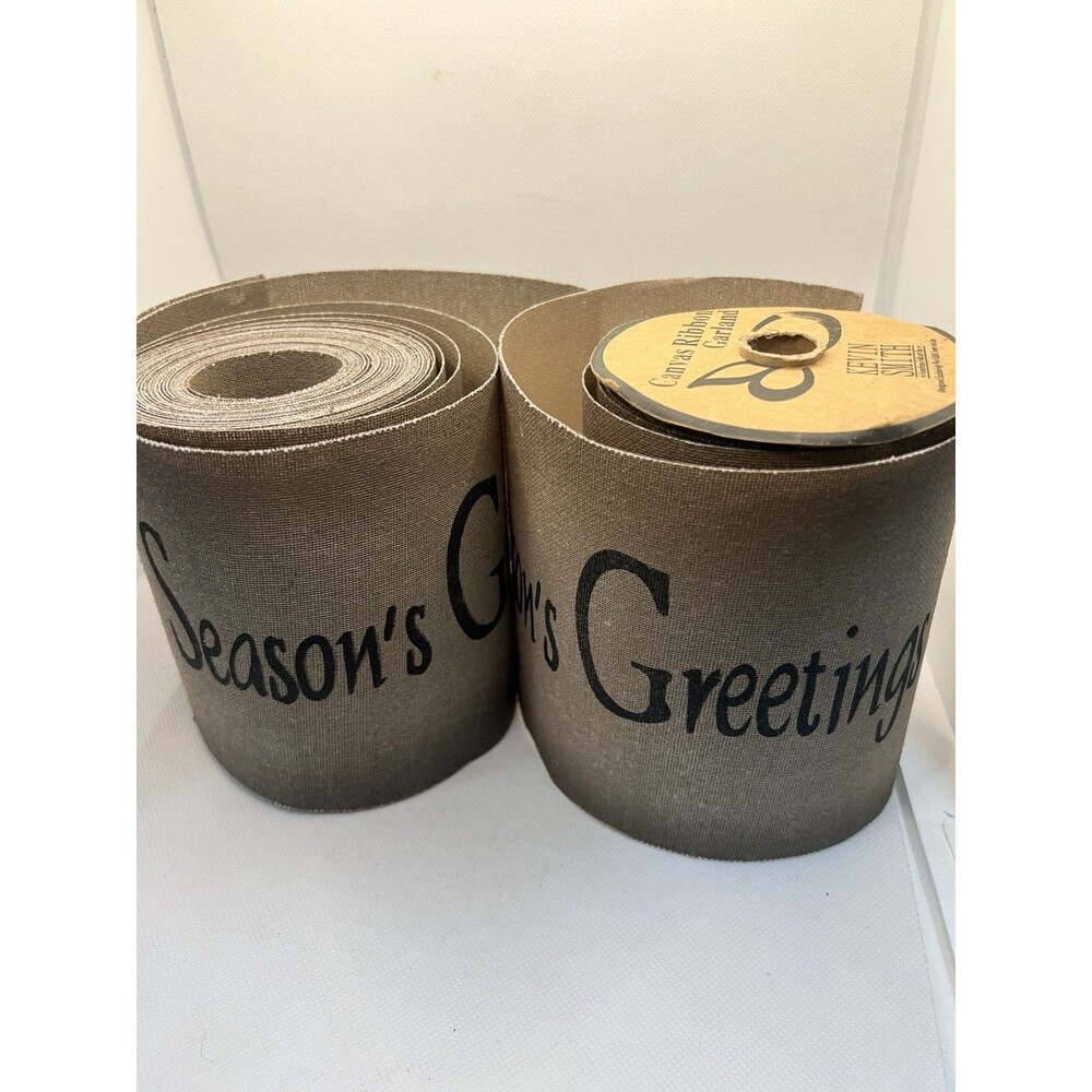 Canvas Garland vintage 6" wide Season's Greetings Christmas tree 18 yards rustic